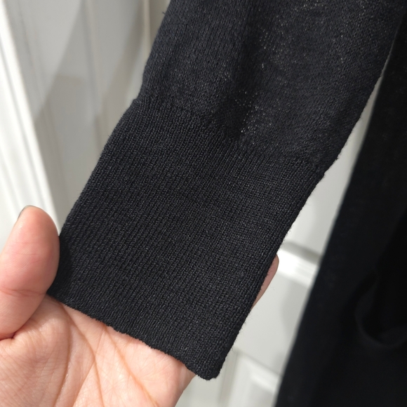 Halogen Nordstrom Slide Slit Black Open Cardigan, Linen Blend, MP, Closet Staple - Picture 9 of 14